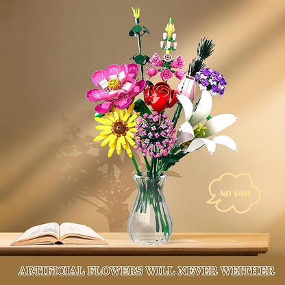 Utbttor Flowers Bouquet Building Set Flower Botanical Collection Building Kit Toys Office Home Decoration Valentine Day Birthday Mother's Day for Him and Her Kids Adults(No Vase)-699Pcs