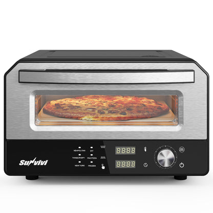 Sunvivi Electric Indoor Pizza Oven: Countertop Pizza Maker with 6 Presets, Heats up to 750℉, 12" Portable Pizza Cooker Warmer with Control Knob, Pizza Stone, Pizza Peel, Pie Maker for Home, Camping