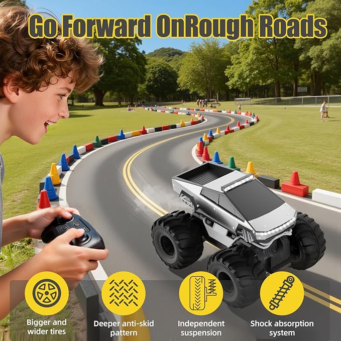 Remote Control Car 1:18 Amphibious RC Cars 4WD All Terrain Off-Road Pickup 2.4GHz Waterproof Cyber Truck 360° Rotatable Monster Truck Toys for Boys Christmas Birthday Gifts Age 6 7 8 9 10-13+