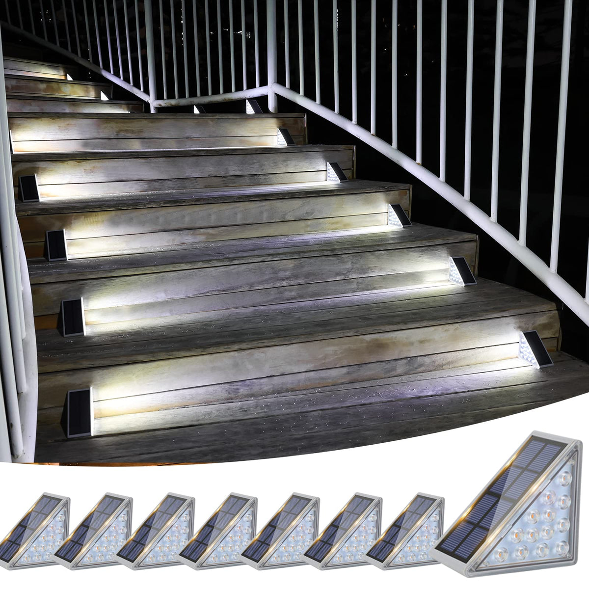 VOLISUN Solar Stair Lights 8 Pack, Solar Step Lights Waterproof IP67, Outdoor Step Light with 13 LEDs, Outdoor Lighting Decor for Yard Stair, Patio, Front Step, Front Porch and Deck(Cool White)