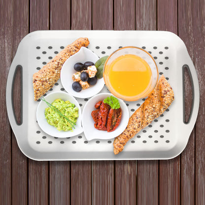 KAQAHIDO Large Non Slip Serving Tray with Handles and 34x22x10 inch Wave Edge 4 Tier Serving Tray for Party Buffet Entertaining