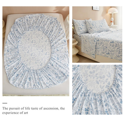HighBuy 3 Piece Bed Sheets Set Twin XL Sheets White - Extra Soft Blue Floral Sheet Deep Pocket 16" - Luxury Soft Twin XL Sheet & Pillowcase Set - Twin XL Size Bed Cooling