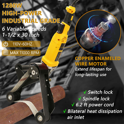 Hangjiatool Pipe Tube Polisher Sander,1260W High-Power Industrial Grade Pipe Belt Sander with 6 Variable Speeds,Professional Polishing Tools for Grinding, Polishing,and Rust Removal.