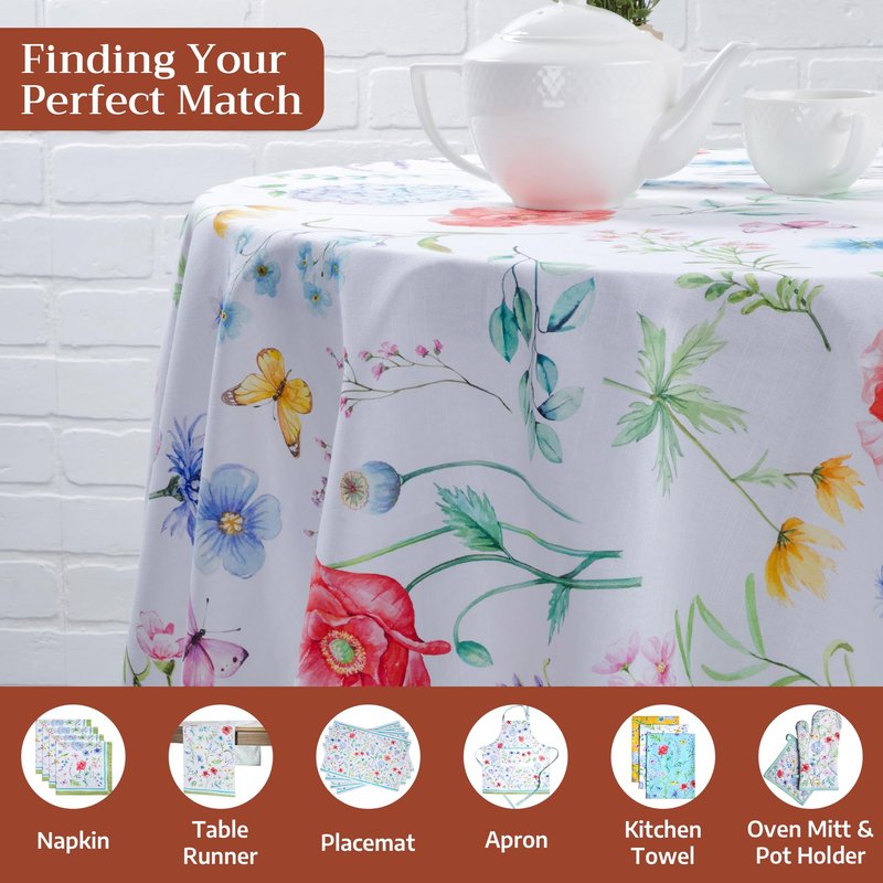 Maison d' Hermine Table Cloth Round Table 100% Cotton 63 Round Inches Tablecloth Reusable Decorative for Dining Kitchen Room Farmhouse Home Gifts for Mothers Day Spring Summer - Just Floral