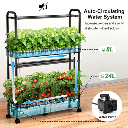 Growell Large Hydroponics Growing System Kit, 60 Pods Vertical Hydroponic Garden with 2 Light Modes Grow Light, Auto Circulating Water System, 32L Indoor Gardening System for Herb Vegetable Fruit
