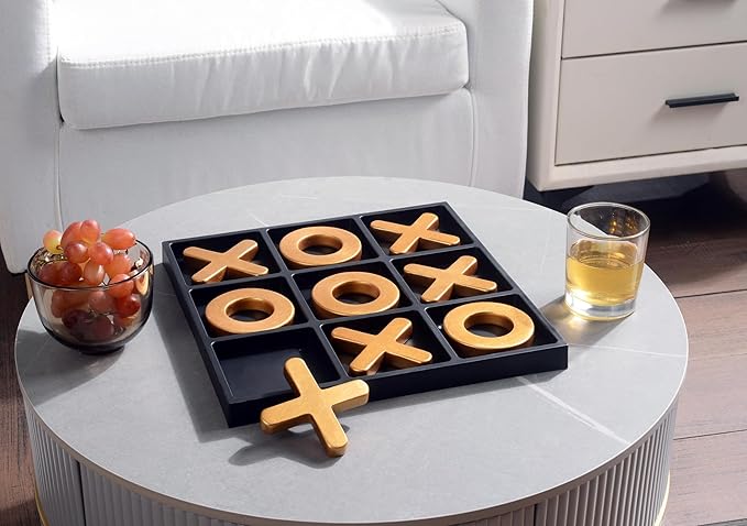 Classic Tic Tac Toe Game Resin Strategy and Fun Games for Kids Tabletop Board Games Party Favours for KidsGolden Tic-Tac-Toe Plastic Board Home DécorGold