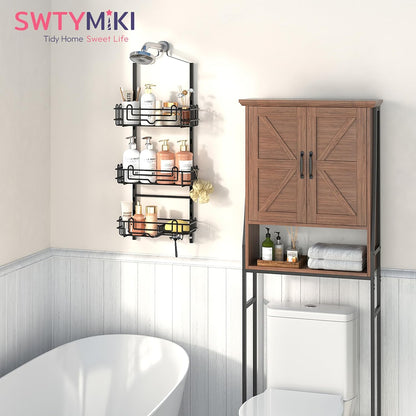 SWTYMIKI Shower Caddy - 3-Tier Rustproof Hanging Organizer with Adjustable Baskets & Hooks | Black Bathroom Storage Rack