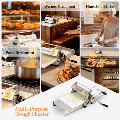 32.6" x 11.8" Folding Manual Dough Sheeter with PE Board – Stainless Steel Countertop Dough Roller Machine, Adjustable Thickness (0–25mm) for Pastry, Pizza, Croissant, Cookie & Pasta