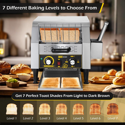 Dyna-Living Commercial Conveyor Toaster 300 Slices/Hour, Electric Conveyor Belt Toaster for Restaurant, 1900W Heavy Duty Stainless Steel Conveyor Toasters for Bun Bagel Bread