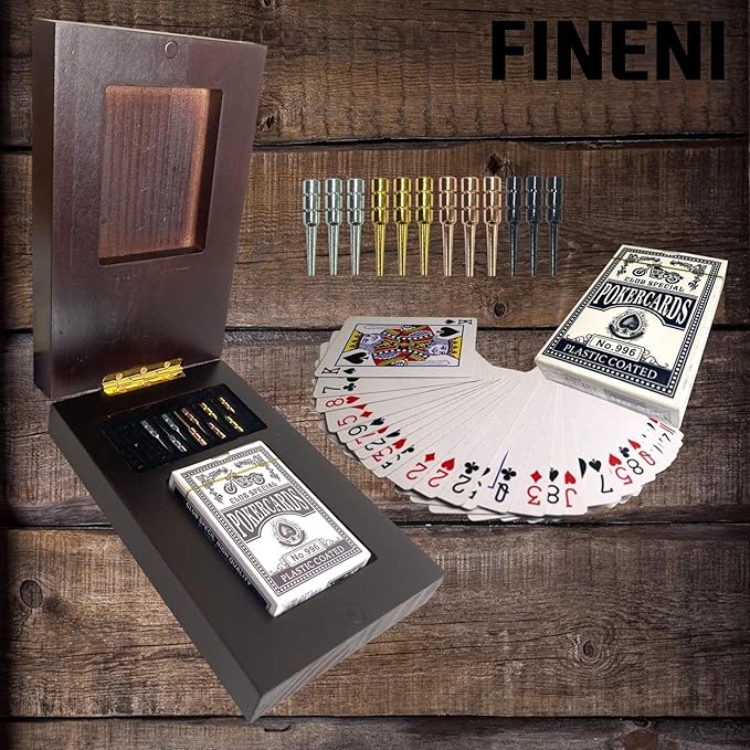 Foldable Cribbage Board Game Set Premium Wooden Foldable Board with Magnetic Lock 12 Metal Pegs Playing Cards with Travel Portable – Continuous 4 Track Board (Dark2)