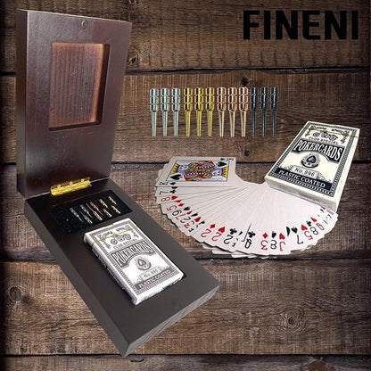 Foldable Cribbage Board Game Set Premium Wooden Foldable Board with Magnetic Lock 12 Metal Pegs Playing Cards with Travel Portable – Continuous 4 Track Board (Dark2)