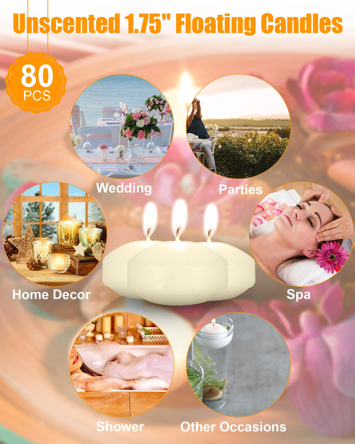 Treela 80 Pcs 1.73 Inch Unscented Floating Candles, Dripless Tealight Candles Home Decorations, Cute and Elegant Burning Candles for Wedding Vases Centerpieces Party Accessories (Ivory)