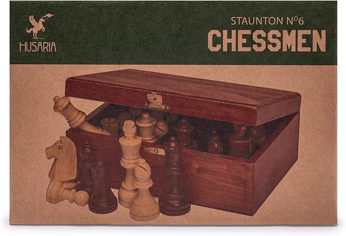 Husaria Staunton Tournament No. 6 Chessmen with 2 Extra Queens and Wooden Box 3.9-inch Kings