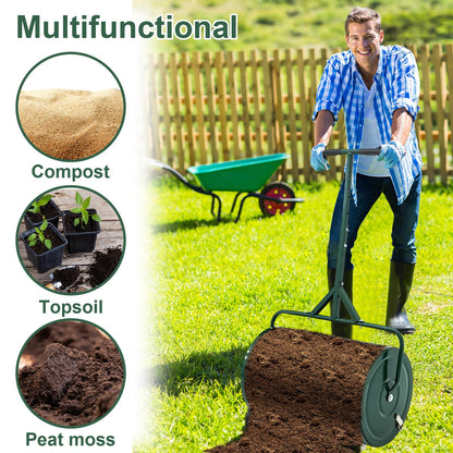 Hiboom 36 Inch Compost Spreader, Peat Moss Spreader, Manure Roller with Adjustable T Shaped Handle, Lightweight Metal Mesh for Lawn Garden Spreading Manure Topsoil (Green)