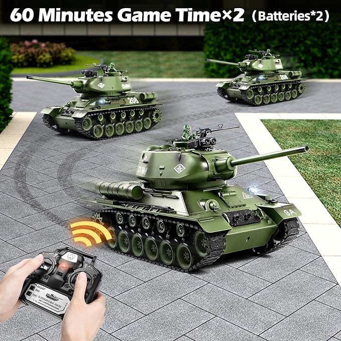 1/18 Soviet Union T34 RC Tank 2.4G Metal Track Army Model Toy with Smoke Sound and Lights 165ft Remote Control All-Terrain Indoor Outdoor Toy for Kids &amp Adults