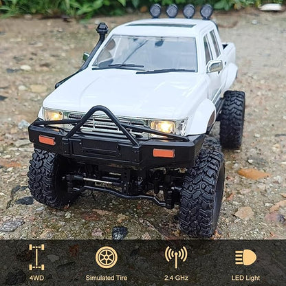 RC Rock Crawler WPL C64-1 RC Truck 1:16 Scale 2.4GHz Remote Control Truck 4WD All Terrain Off-Road RC Crawler with LED Lights and 2 Rechargeble Batteries for Adults (White)