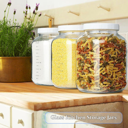Folinstall 2 Pack 1 Gallon Large Fermentation Jars w 2 SCREW Lid and 3 Airlock - 100% Airtight Lid, Wide Mouth Glass Jar, Pickle Jar w Scale Mark for Sourdough Starter