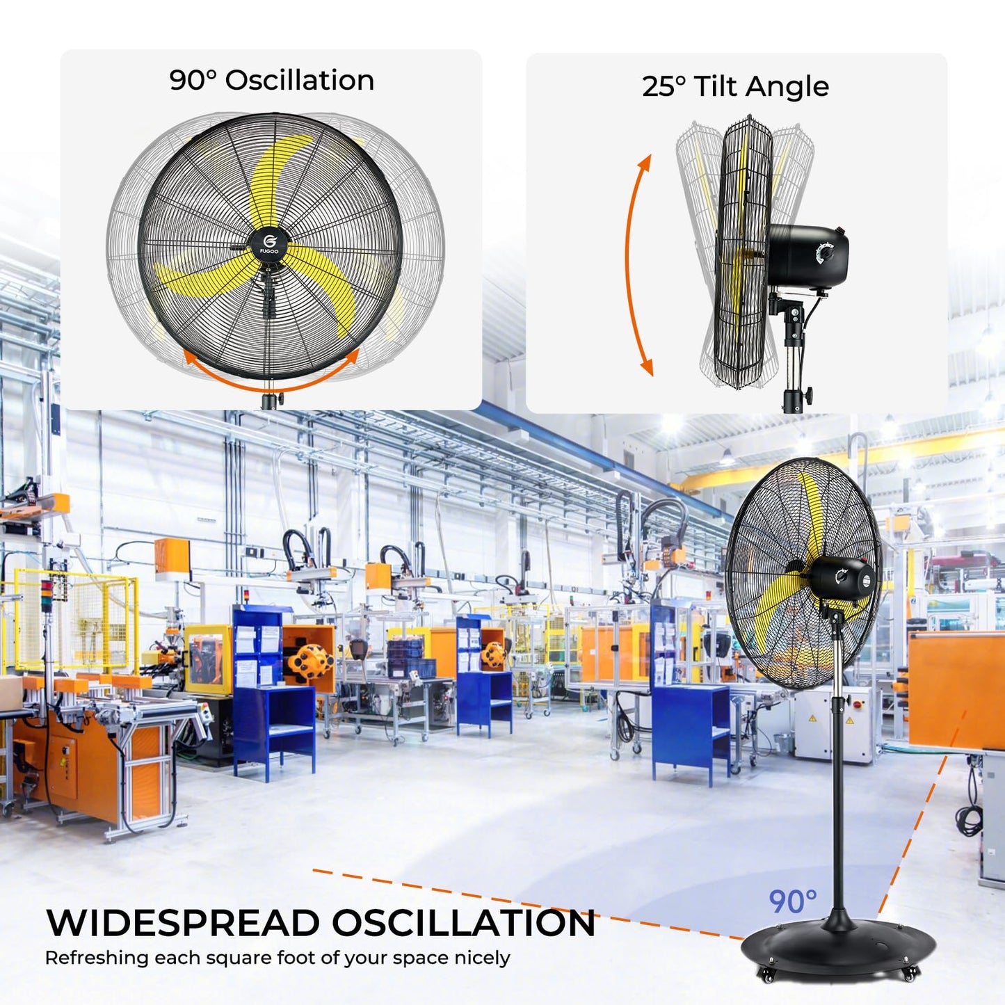 FUGOO 24'' Outdoor Oscillating Pedestal Fan With All Sealed Brushless DC Motor, 4-Speed Waterproof Outdoor Fan, Heavy Duty Industrial Floor Fans for House,Patios, Commercial, Garage, Warehouse