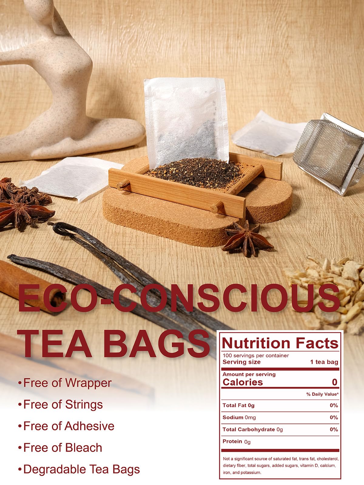 TeeLux Vanilla Decaf Chai Tea Bags, Decaffeinated Black Tea with Cinnamon, Ginger, Cardamom, Natural Vanilla Flavor, Full-bodied & Spicy Flavor, 100 Count