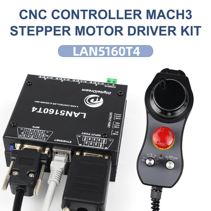 RATTMMOTOR 4-Axis Mach3 CNC Controller Kit, LAN5160T4 Stepper Motor Driver Ethernet with Electronic Handwheel MPG Pendant Emergency Stop Manual Pulse Generator for CNC Router/Lathe/Engraving Machine