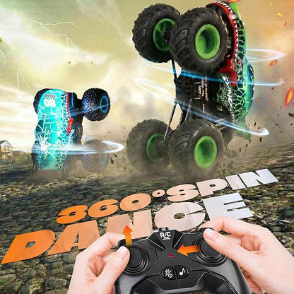 BEZGAR Monster Truck Toys - Remote Control Monster Truck with Light &amp Music Dinosaur Toys for Kids 1:20 Scale RC Truck with 360° Spins and Drifting Remote Control Car for Boys 4-7 Blue