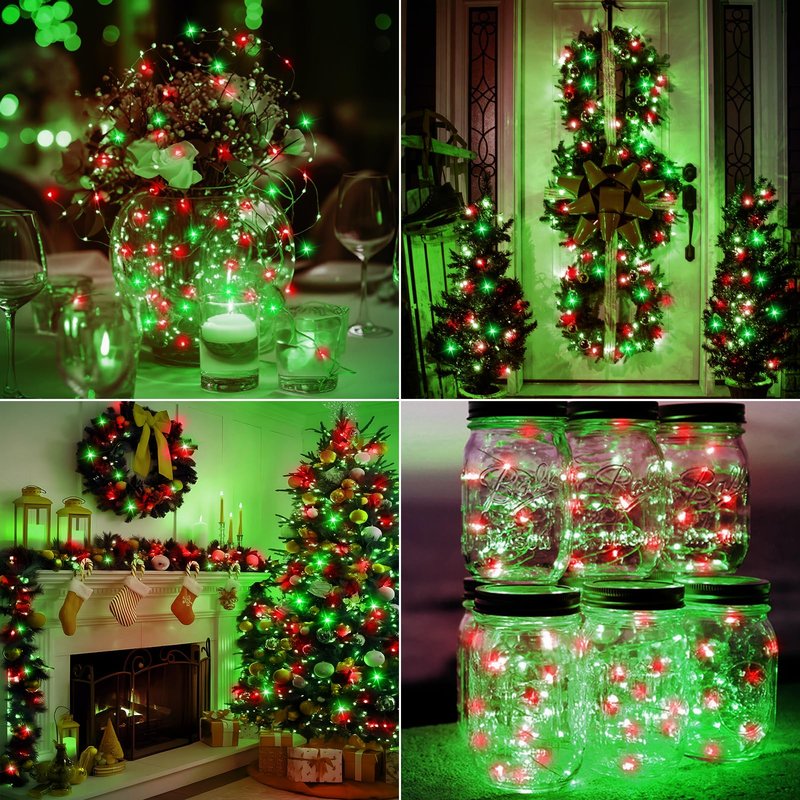 btfarm 12 Pack Fairy Lights Battery Operated [3 Modes], 7ft 20 Led Twinkle Lights String Lights Waterproof Bulk Small Mini Silver Wire for Christmas Mason Jars Wedding Table Centerpiece, Red Green