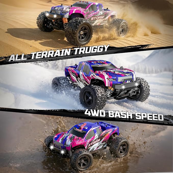 Pink Remote Control Car for Girls Fast rc Cars for Girls 1:18 Scale Monster Truck with 40+ KM/H Speed 4WD Off-Road RC Truck Dual Rechargeable Batteries toys for 8 9 10 11 12 year old girl gifts