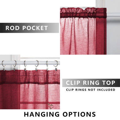 KOUFALL Burgundy Red Curtains 96 Inches Long for Living Room 2 Panel Set Linen Semi Privavy Light Filtering Sheer Drapes for Bedroom 96 Inches Long Dark Wine