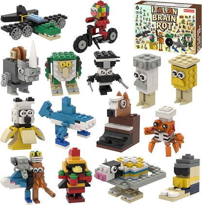 Italian Brain Rot Unique Cartoon Characters Building Blocks 16 in 1 Educational &amp Entertaining Gift Idea for Adults