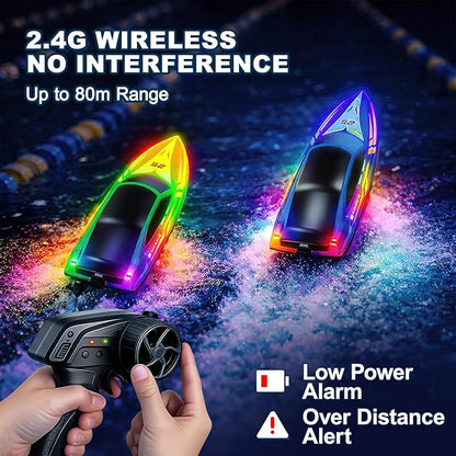 RC Boat 2 Pack Remote Control Boats with 7-Mode Colorful LED Lights 10 Inch RC Boats 15KM/H High Speed 2.4GHz Remote 3 Speed Modes 4 Batteries for Kids &amp Adults Pool &amp Lake Racing