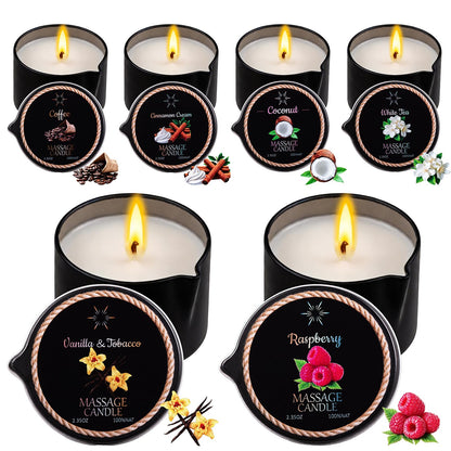 IUJOCQL 6 Pack Low Temperature Massage Oil Candle Set - Soy Wax that Melts Into Skin Nourishing Body Oil Massage Candle for Home Spa, Massage Therapy, Relaxation - Natural - 2.35 oz Each