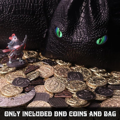 145PCS Metal DND Coins &amp Leather Bag Contains 60 Gold Coins 40 Sliver Coins 40 Copper Coins and 5 Platinum Coins Tokens with Glow in The Night Eyes Bag for RPG Tablelap Games