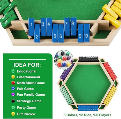 Shut The Box Game Wooden 1-6 Players Dice Board Game for Adults and Kids 10 Numbers Math Games - Educational and Entertaining Classic Table Flip Blocks for Family Game Night