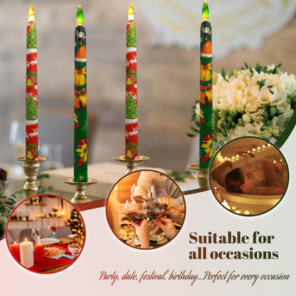 FCMSHAMD 6PCS Christmas Red Green Flameless Taper Candles, 11 Inch LED Candlesticks Battery Operated with 11-Key Remote and Timer, 3D Flickering Flame Lights for Wedding Party Home Decor Gifts