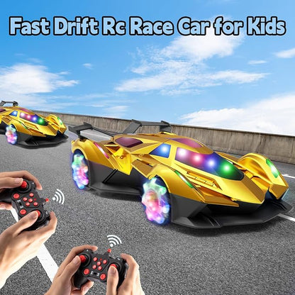 SASBSC Lamb Remote Control Car for Boys 4-7 8-12 Rc Cars with 360° Rotation Spray Music &amp Lights 1:12 Rechargeable Rc Car Toys 10-12km/h Sport Race Toy Cars Gifts for Kids (Gold)