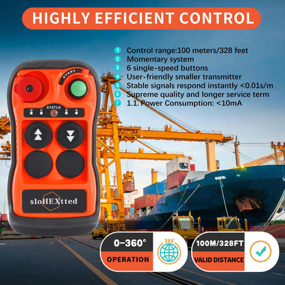 2 Button Channel Industrial Wireless Overhead Crane Remote Control Kit 12V 24V Radio 2 Transmitters and Receiver for Electric Chain Hoist Lift Winch Crane Remote Controller