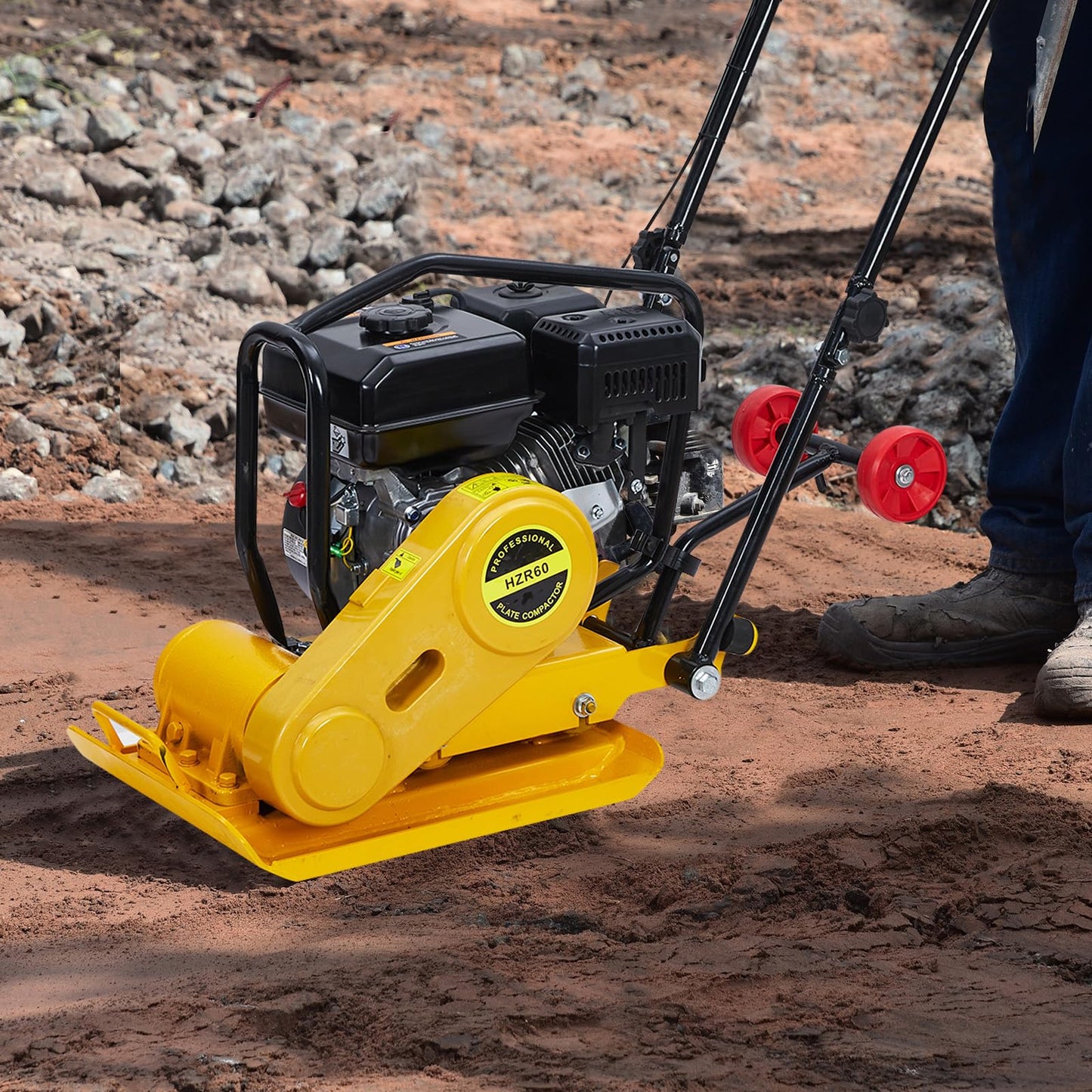 GarveeTech 7HP Plate Compactor, 212CC Gas Engine Jump Jack Compactor, 4200 Lb Compacting Force, 5600 VPM Pavement 22.1x15.9 Inch Plate Compactor for Sidewalks, Asphalt, Pavers, Landscaping