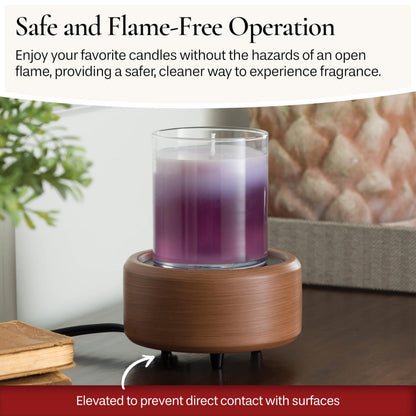 Candle Warmers ETC 2-in-1 Candle and Fragrance Warmer for Warming Scented Candles or Wax Melts and Tarts with to Freshen Room, Pewter Walnut