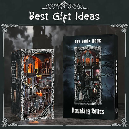 Book Nook Kit DIY Miniature Dollhouse Library Booknook Kit Bookend Bookshelf with LED Light for Adults Teens (Haunting Relics)
