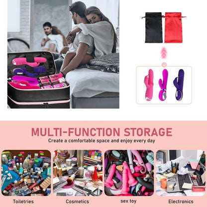 Turesmith Sex Toy Storage Bag with 2 Password Locks 4 Sex Toy Bags (Black) - Foldabl Lockable Adult Toy Organizer for Discreet Storage Privacy Protection