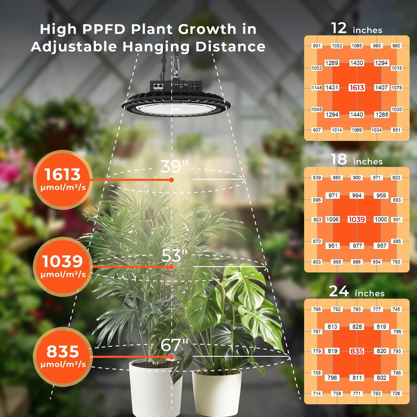AJABotanics Hanging Grow Light for Indoor Plants, Full Spectrum LED, 200W High PPFD, Dimmable with Timer & Daisy Chain, IP65 Waterproof Grow Light, for Seed Starting, Vegetative, Bloom & Fruiting