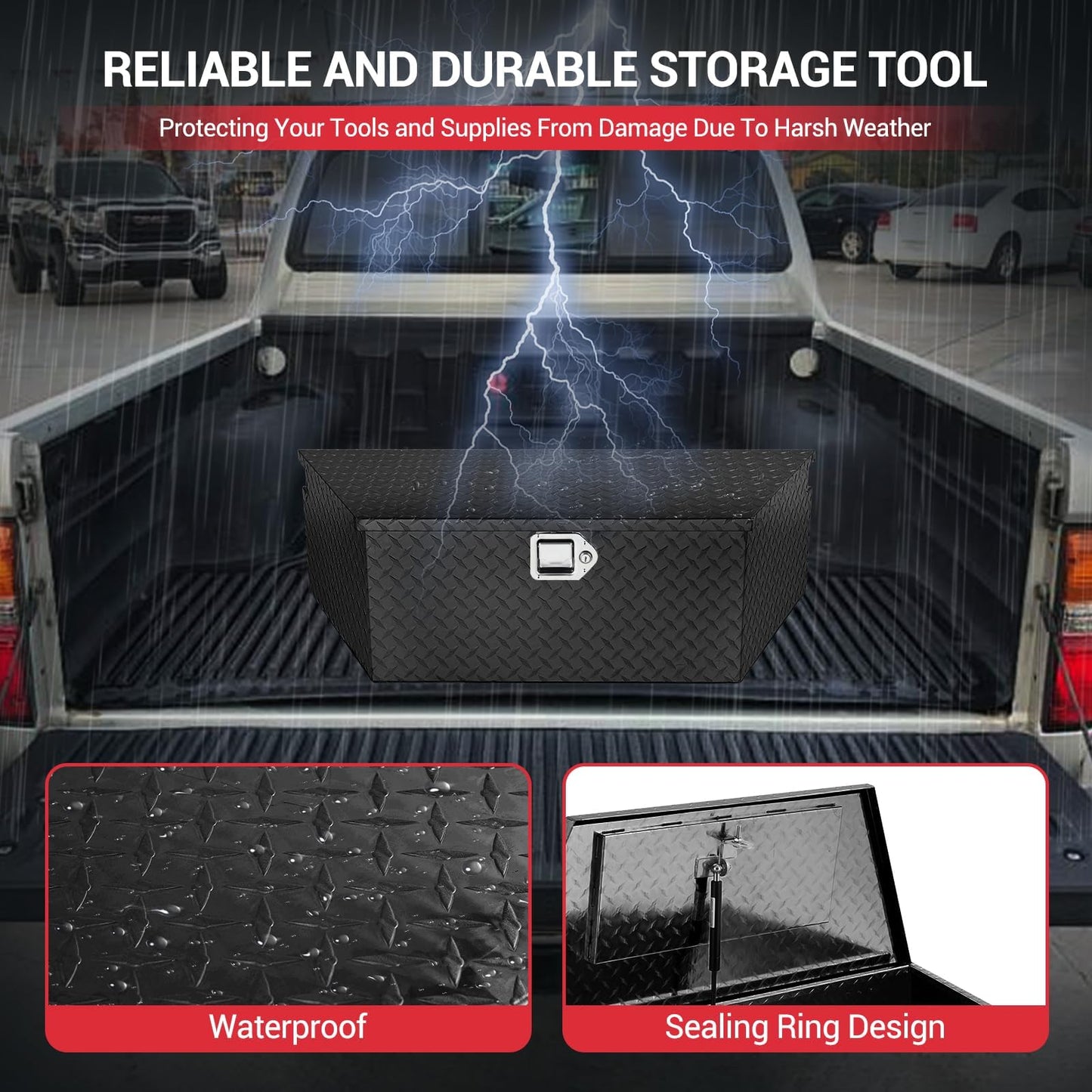 GarveeTech 39 in Trailer Tongue Boxes,Heavy Duty Aluminum Trailer Tool Box With Lock and Keys,Diamond Plate Storage Box,Waterproof Trailer Box for Pick Up Truck Bed,RV Trailer,Black