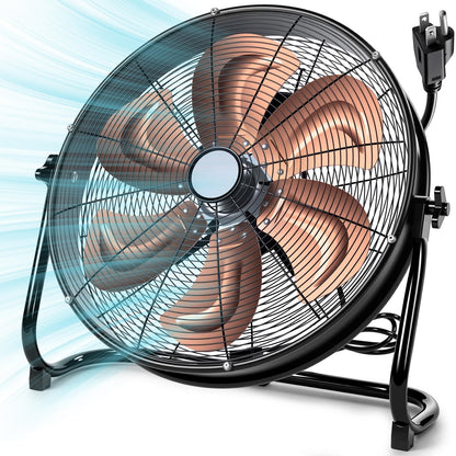 Woanger 20" High Velocity Industrial Floor Fan, 5703 CFM Heavy Duty Drum Fan with 6 Metal Blades, 3-Speed, 360 Degree Rotation, High Airflow Mover for Warehouse, Garage, Factory, Barn & Gym