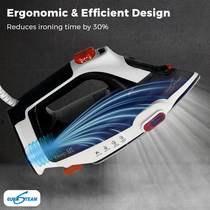 Eurosteam Step Up Iron - Self-Lifting Smart Iron with Ceramic Soleplate - Auto-Lift Safety & Smart Temp Technology for All Fabrics - Ironing Reimagined: Smart, Safe, and Effortlessly Fast