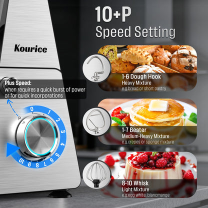 Stand Mixer Body with Stainless Steel Cladding Pro-Grade Powerful Kitchen Mixer for Baking Bread Dough Cake 10+p Speed Tilt-Head Electric Food Mixer With 6.5QT Bowl Dough Hook Wire Whisk Flat Beater