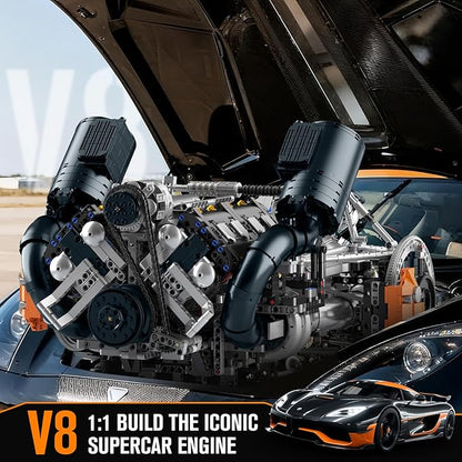Mould King 10248 V8 Engine Model That Works Build Your Own Cars Combustion Battery/Motor Blocks Sets for Adults 14+ STEM Toy Gift for Display Collection(3192 Pcs)