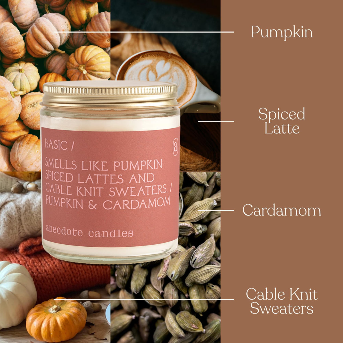 Anecdote Candles ‘Basic' Coconut Soy Wax Candle Jar | Premium Hand Poured & Long Burning | Pumpkin & Cardamom Scent | Phthalate-Free | for Home, Office, Gift - 7.8 Oz