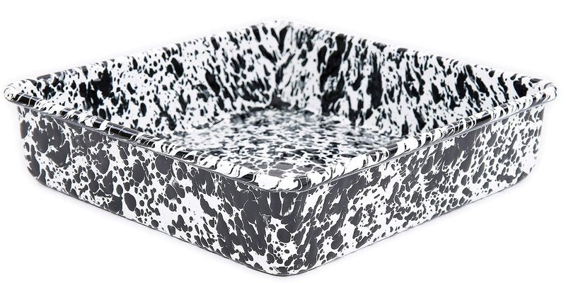 Crow Canyon Home Enamelware Square Brownie Pan, 9 inch, Black/White Splatter
