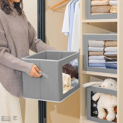 Homsorout Large Storage Bins - Collapsible Fabric Cubes with Lids for Clothes | 15.7 Inch, Grey, 6 Pack
