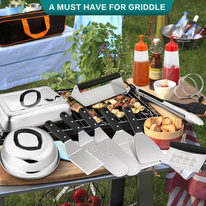 Griddle Accessories for Outdoor, Leonyo 20 Pcs Grilling Accessories, BBQ Tool Set with Griddle Grill Spatula with Smash Burger Kit, Enlarged Spatulas, Metal Scraper for Flat Top Grill Camping